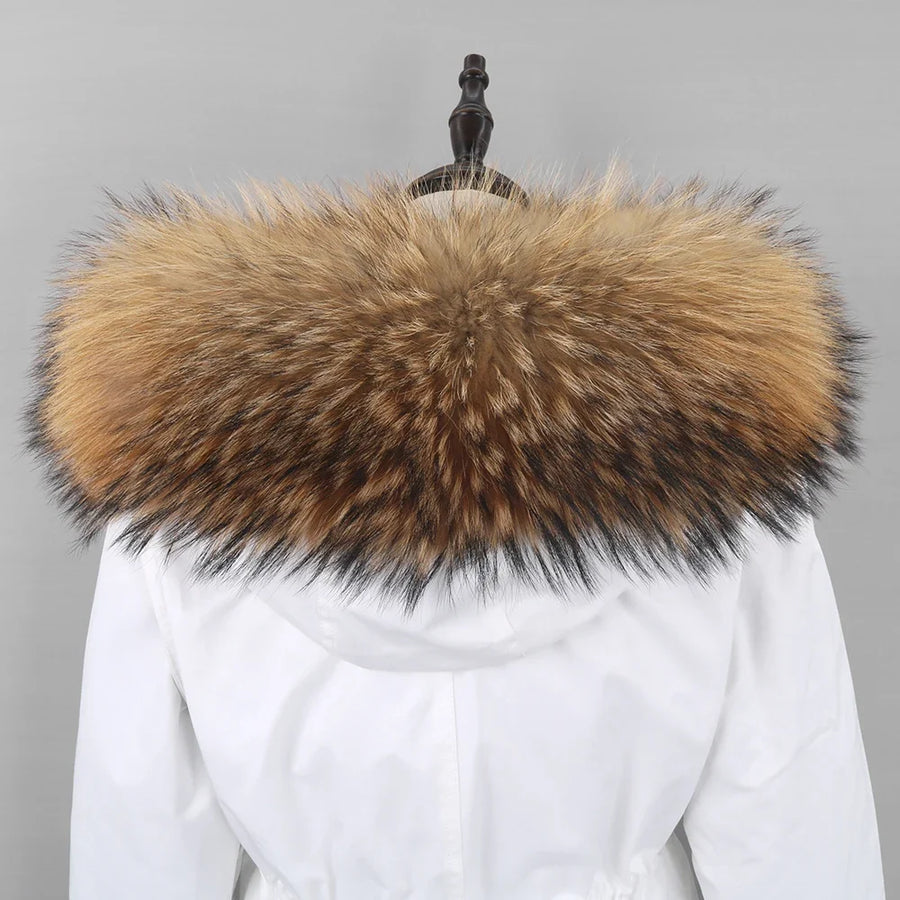 Parka lungo da donna con fodera calda, cappuccio con bordo in pelliccia