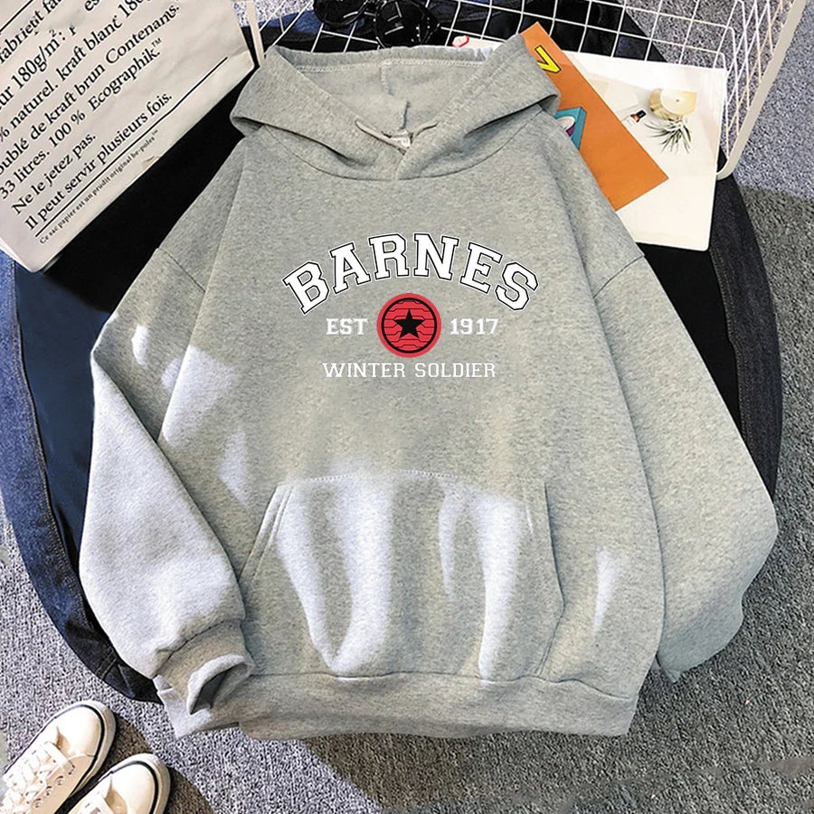 Casualowa bluza z kapturem, nadrukiem Barnes i kieszenią kangurką
