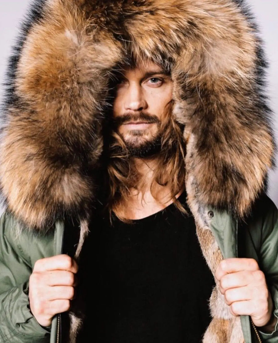 Men's Long Casual Parka with Removable Fur-Lined Hood