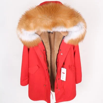 Parka da donna con cappuccio e fodera rimovibile in ecopelliccia spessa color kaki