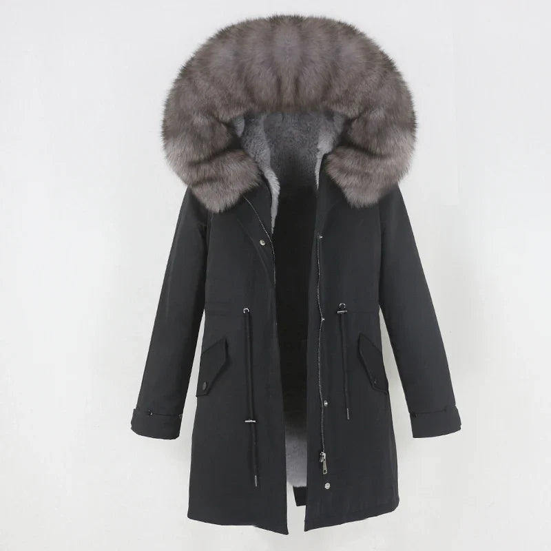 Men's Long Casual Parka with Removable Fur-Lined Hood