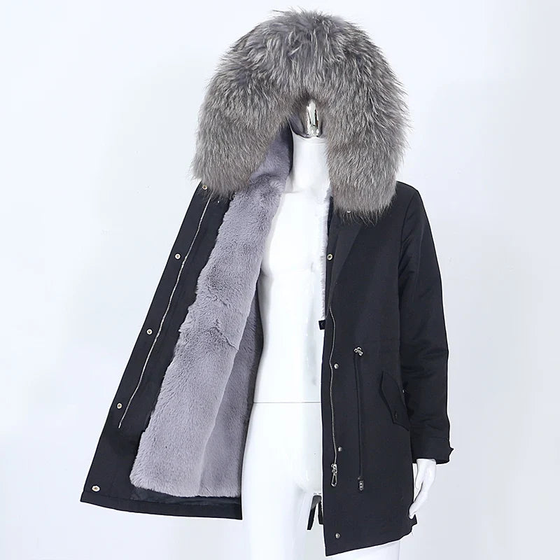 Men's Long Casual Parka with Removable Fur-Lined Hood