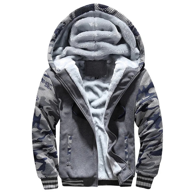 Giacca da uomo con cappuccio foderata in pile, vestibilità casual, chiusura con zip, multicolore