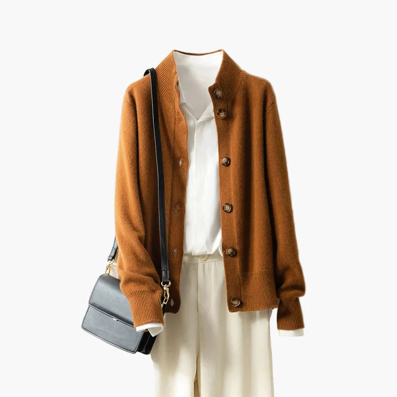 Elegant dame cardigan med høj hals og trendy knapper til et smart afslappet look