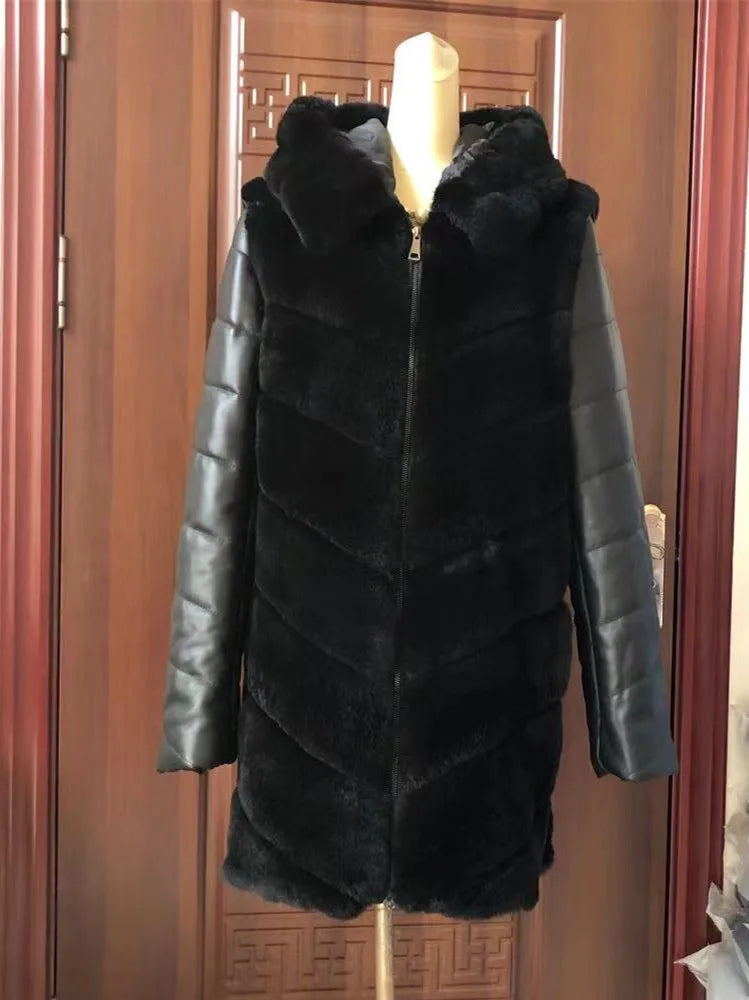 Women's soft fur-effect hooded coat
