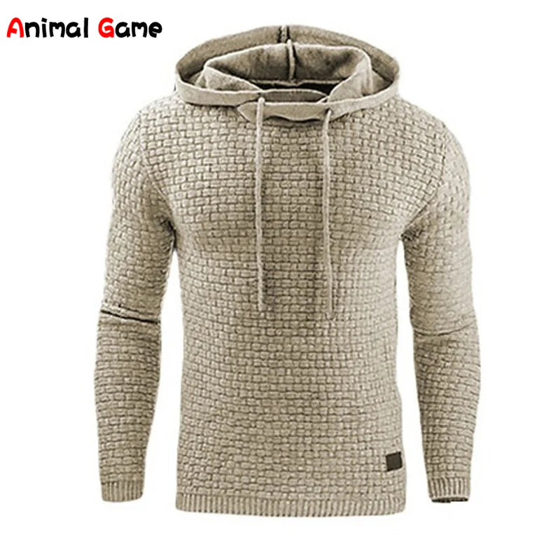 Strukturierter Strick-Kapuzenpullover für Herren in Beige mit Kordelzug
