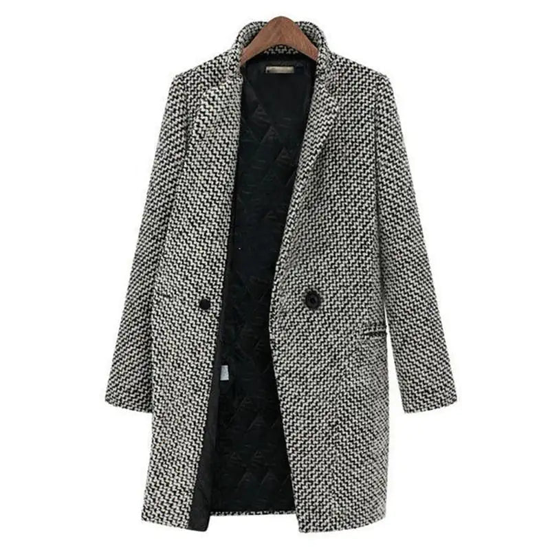 Długi damski płaszcz w elegancko-casualowym stylu na zimę i jesień