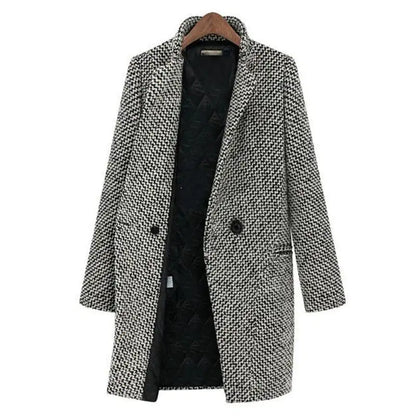 Długi damski płaszcz w elegancko-casualowym stylu na zimę i jesień