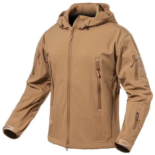 Men's Camouflage or Solid-Color Zipped Hooded Jacket with Multiple Pockets