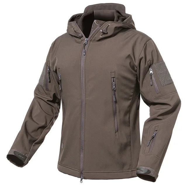 Men's Camouflage or Solid-Color Zipped Hooded Jacket with Multiple Pockets