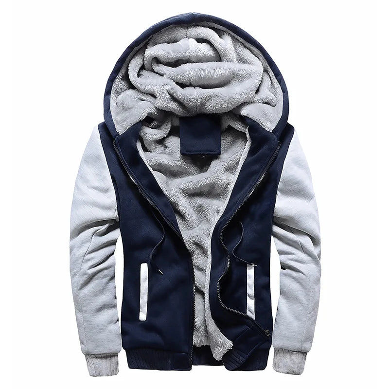 Giacca da uomo con cappuccio foderata in pile, vestibilità casual, chiusura con zip, multicolore