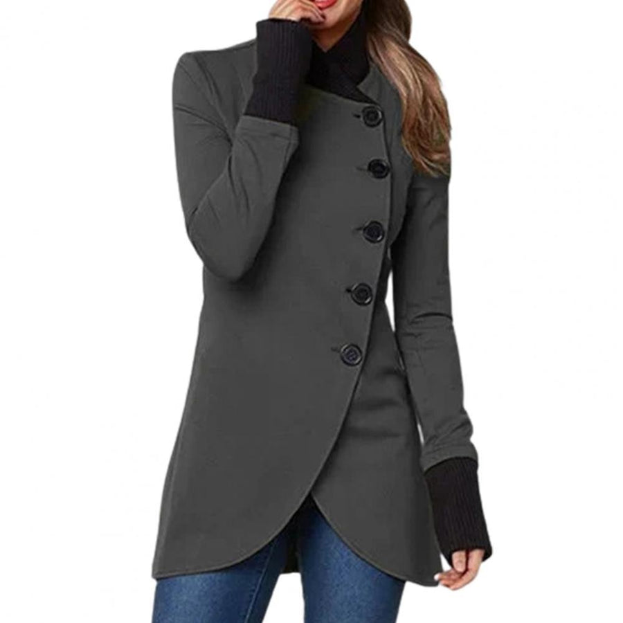 Chaqueta de mujer de corte asimétrico, con botones, cuello alto y mangas largas