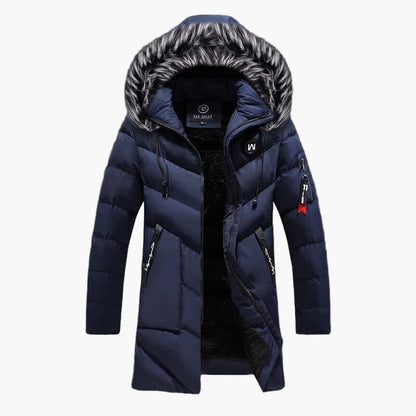 Langer Herren-Wintermantel mit Kapuze, urbaner Stil, ideal für kalte Tage