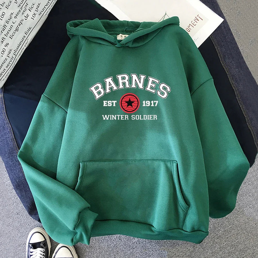 Casualowa bluza z kapturem, nadrukiem Barnes i kieszenią kangurką