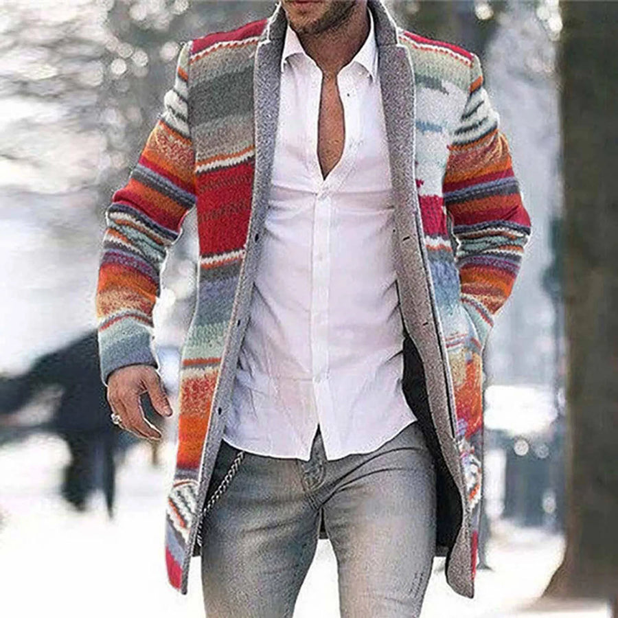 Cárdigan largo a rayas para hombre, informal, suave y de estilo étnico