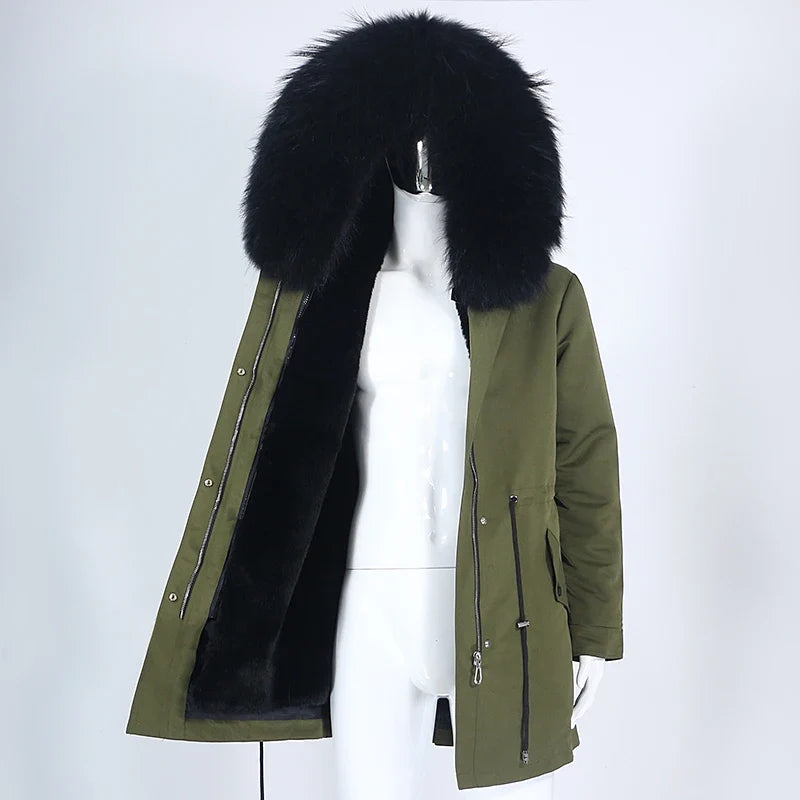 Men's Long Casual Parka with Removable Fur-Lined Hood