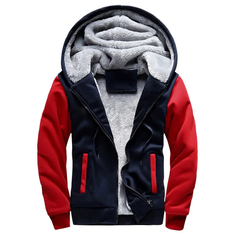 Giacca da uomo con cappuccio foderata in pile, vestibilità casual, chiusura con zip, multicolore
