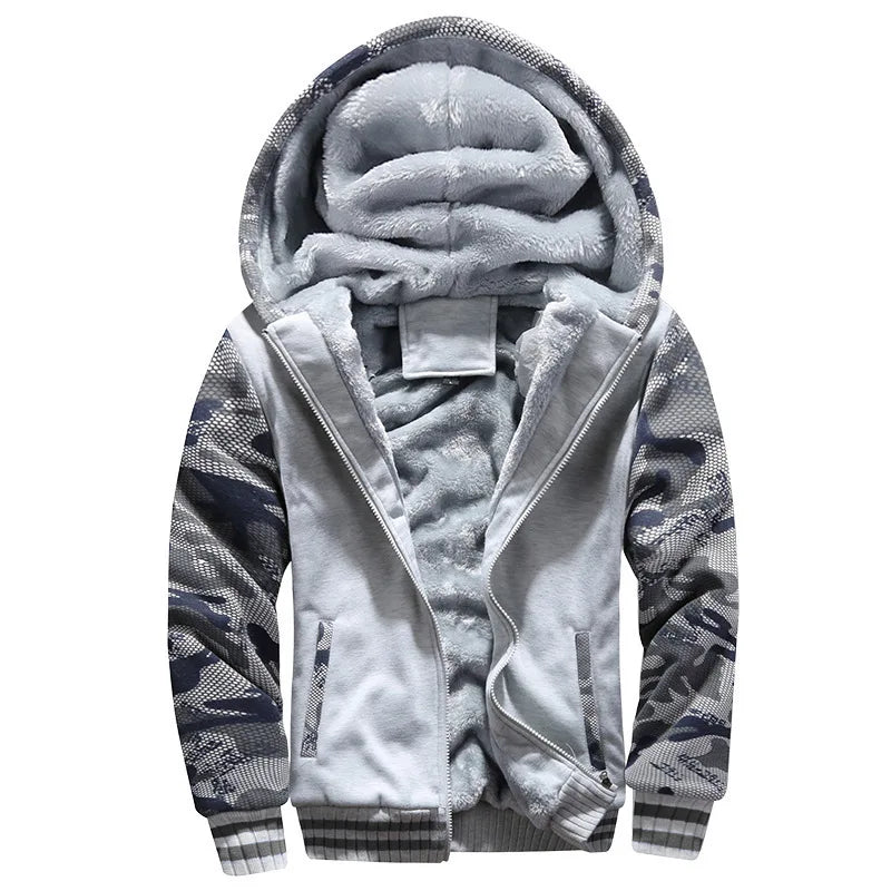 Giacca da uomo con cappuccio foderata in pile, vestibilità casual, chiusura con zip, multicolore
