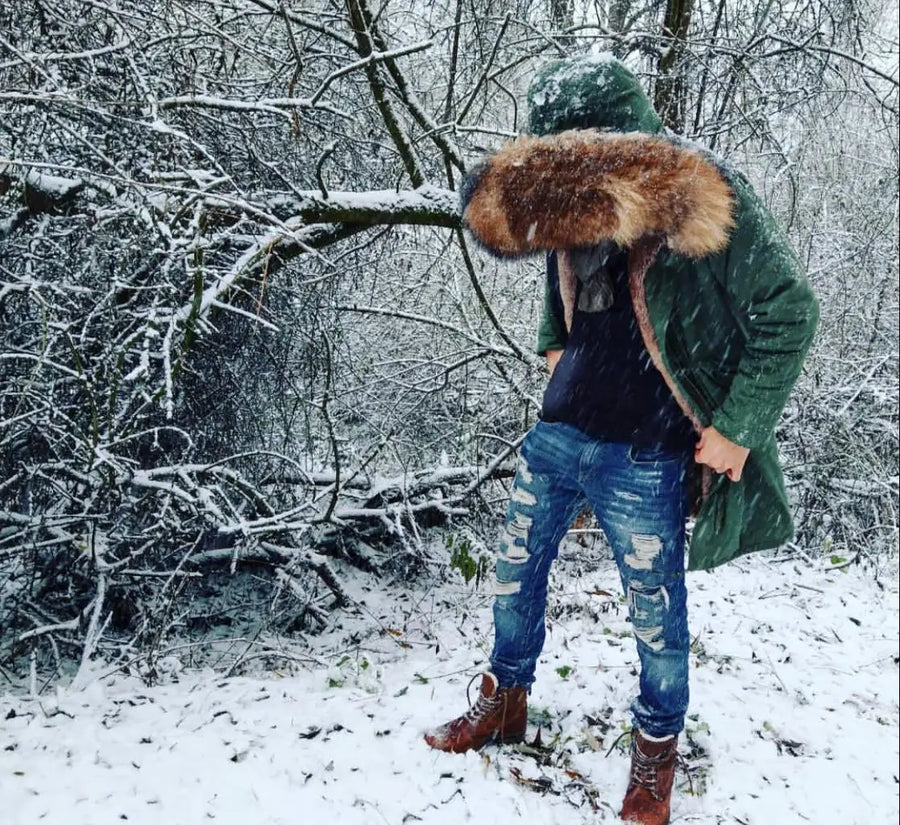 Men's Long Casual Parka with Removable Fur-Lined Hood