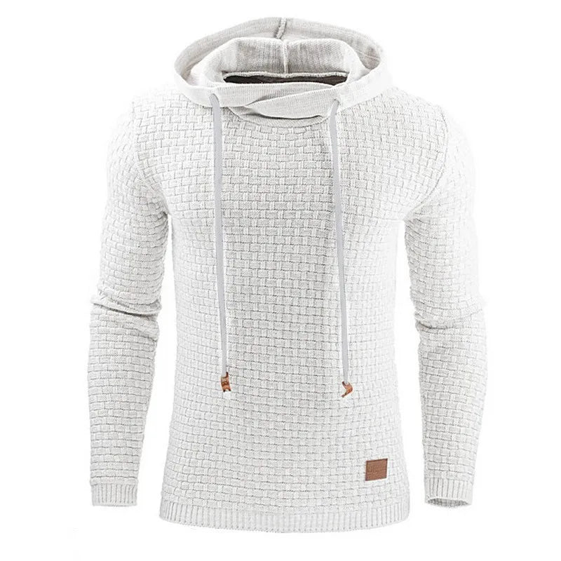 Strukturierter Strick-Kapuzenpullover für Herren in Beige mit Kordelzug