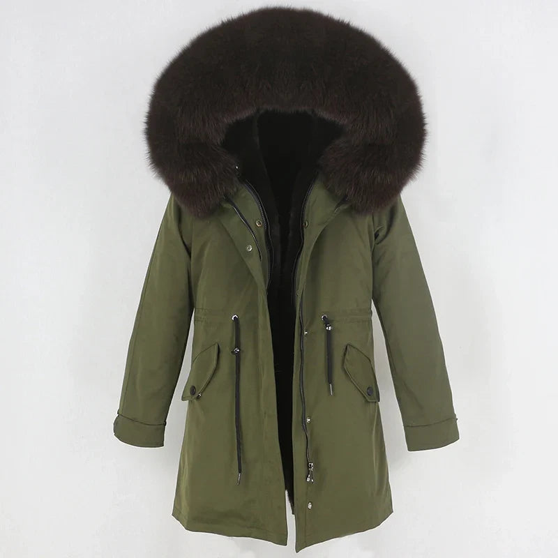 Men's Long Casual Parka with Removable Fur-Lined Hood