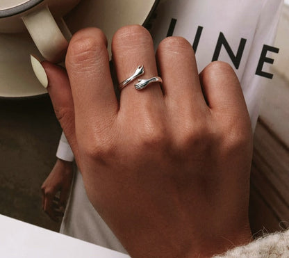 Bague Femme Style Moderne Ajustable Mains Enlacées Idée Cadeau Symbolique