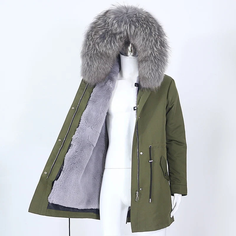 Men's Long Casual Parka with Removable Fur-Lined Hood