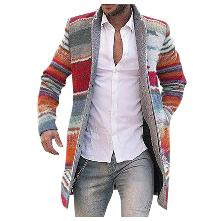 Cárdigan largo a rayas para hombre, informal, suave y de estilo étnico