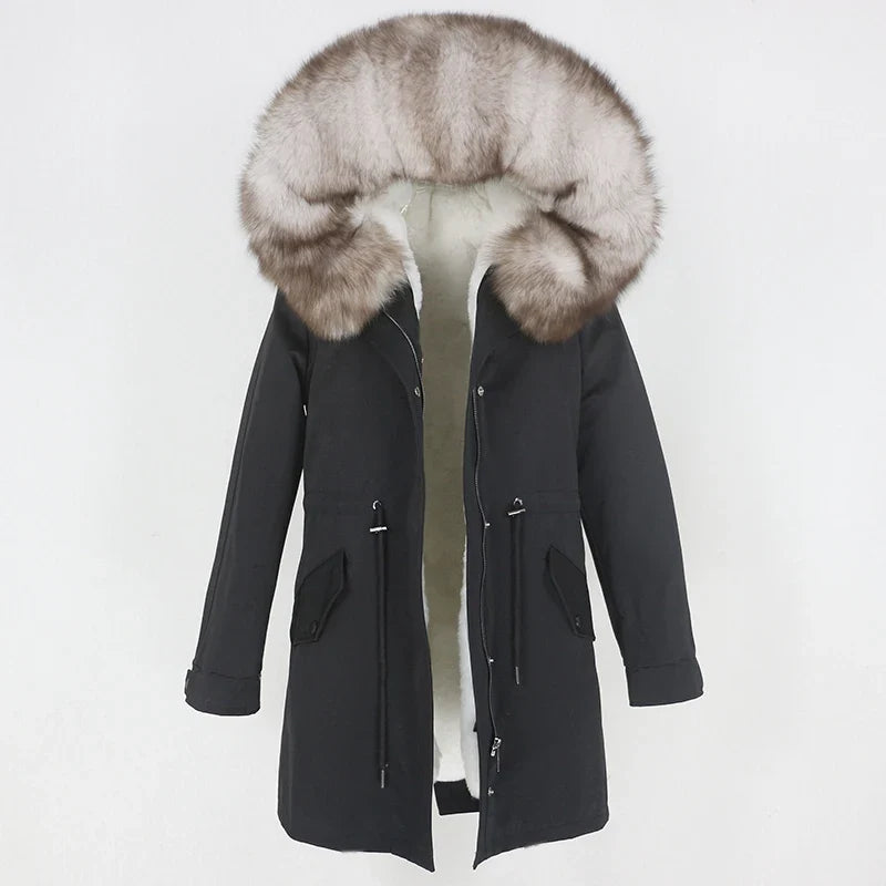 Men's Long Casual Parka with Removable Fur-Lined Hood