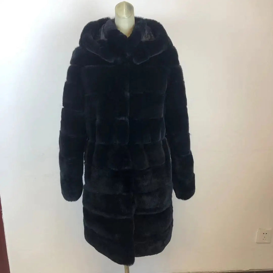 Women's soft fur-effect hooded coat