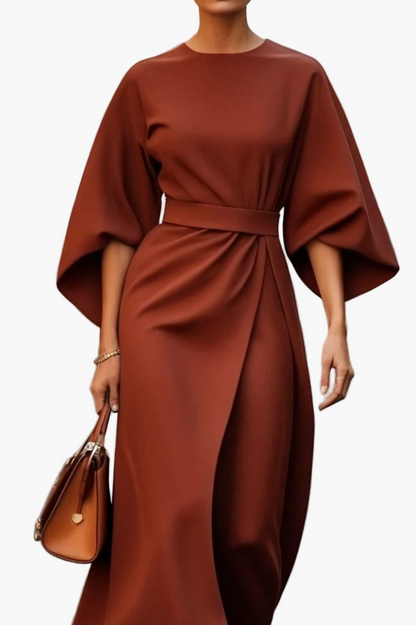 Robe Femme Élégante Midi à Manches Chauve-Souris – Style Sophistiqué pour Cérémonies et Bureau