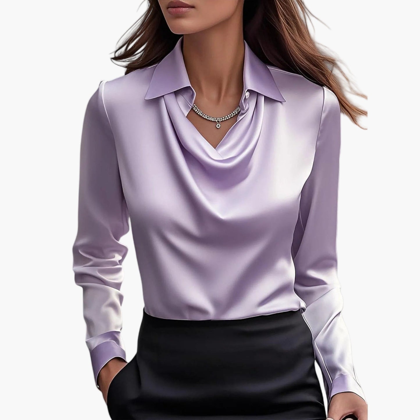 Elegante Damenbluse mit drapiertem Kragen im schicken Stil für Büro und Veranstaltungen