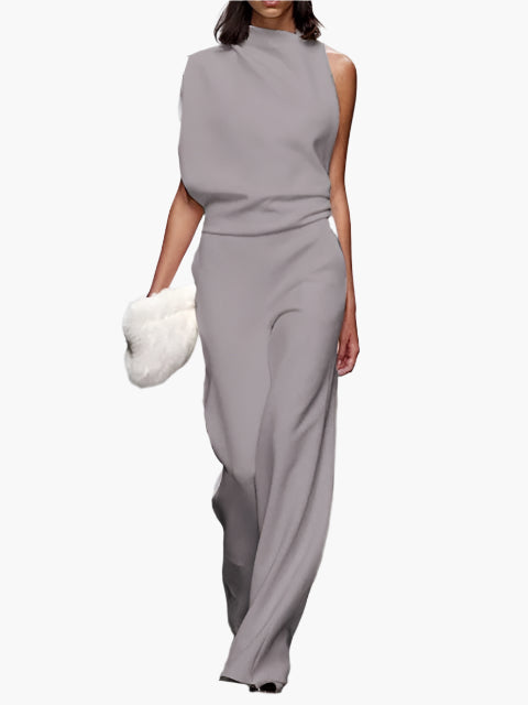 Combinaison élégante sans manches pour femme, style ample, idéale pour bureau ou soirée