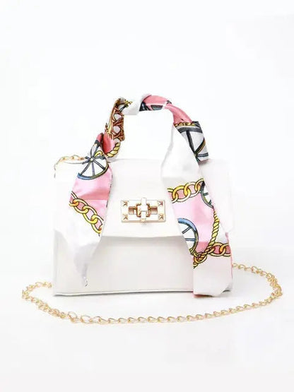 Sac à main femme élégant avec bandoulière chaîne et poignée foulard – Accessoire chic pour toutes occasions