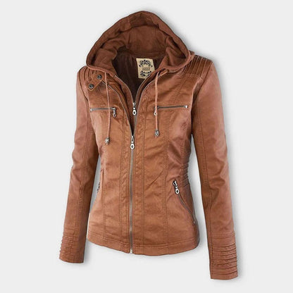 Chaqueta de entretiempo con capucha para mujer estilo motera urbana elegante