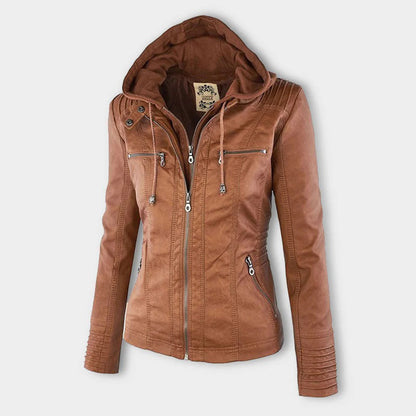 Chaqueta de mujer estilo motero con capucha – Elegante y versátil para todas las estaciones