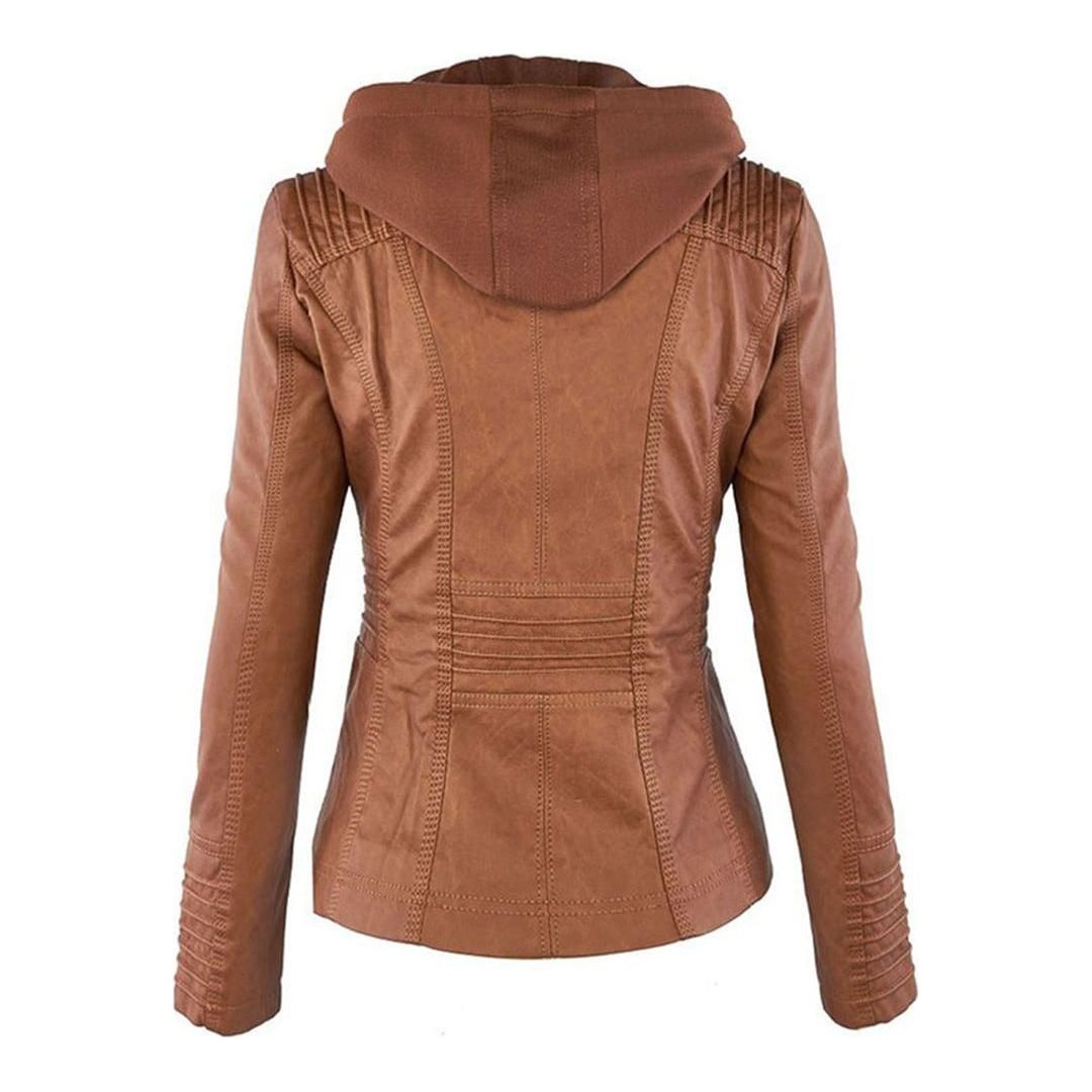 Chaqueta de entretiempo con capucha para mujer estilo motera urbana elegante