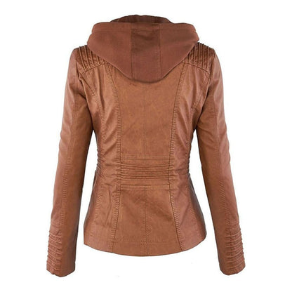 Chaqueta de entretiempo con capucha para mujer estilo motera urbana elegante