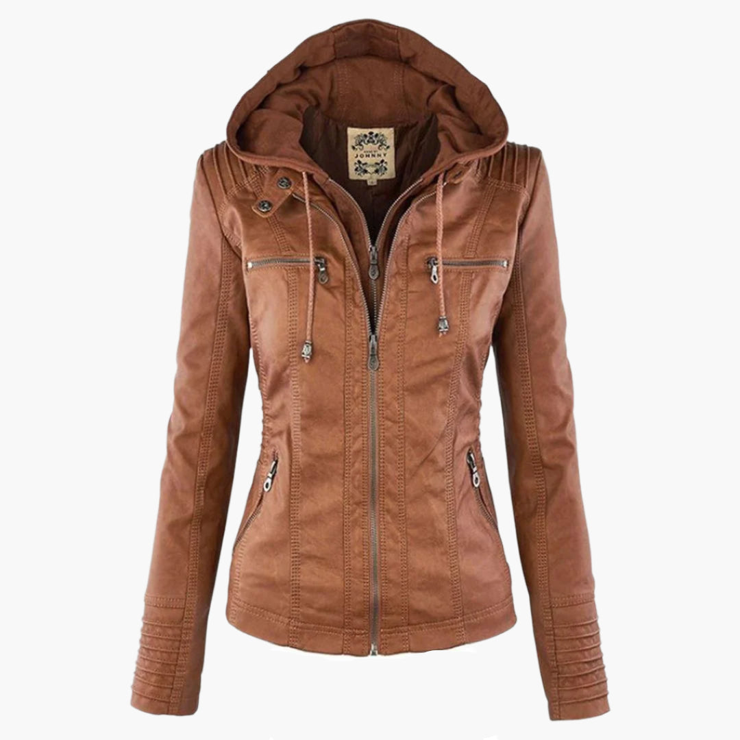 Chaqueta de entretiempo con capucha para mujer estilo motera urbana elegante