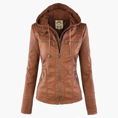 Chaqueta de entretiempo con capucha para mujer estilo motera urbana elegante