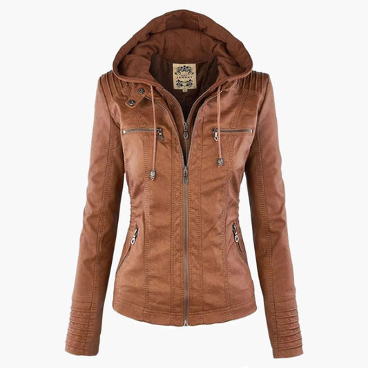 Chaqueta de entretiempo con capucha para mujer estilo motera urbana elegante