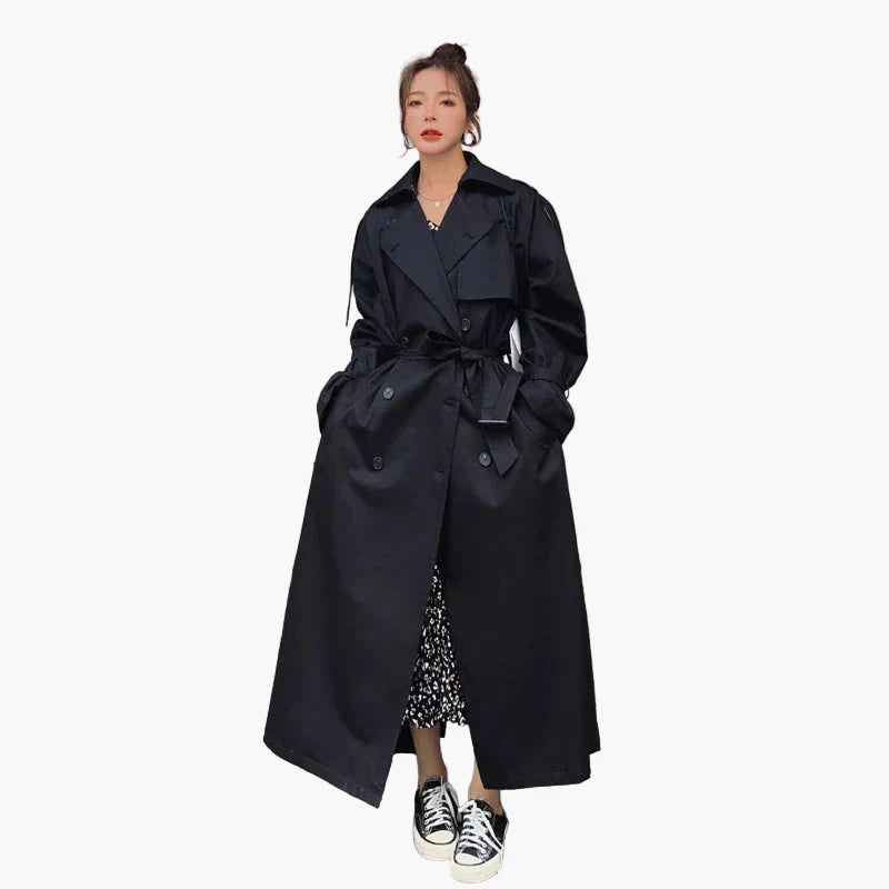 Trench-coat lungo oversize da donna – Stile classico doppiopetto – Elegante per tutte le occasioni