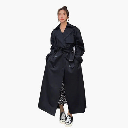 Trench-coat lungo oversize da donna – Stile classico doppiopetto – Elegante per tutte le occasioni