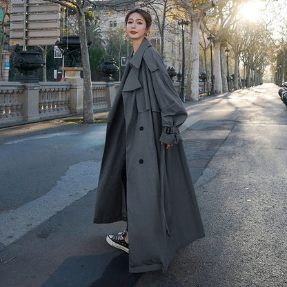 Trench-coat lungo oversize da donna – Stile classico doppiopetto – Elegante per tutte le occasioni