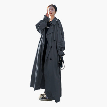 Trench-coat lungo oversize da donna – Stile classico doppiopetto – Elegante per tutte le occasioni