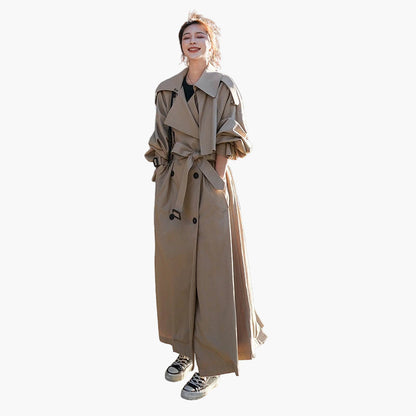 Trench-coat lungo oversize da donna – Stile classico doppiopetto – Elegante per tutte le occasioni