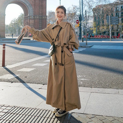 Trench-coat lungo oversize da donna – Stile classico doppiopetto – Elegante per tutte le occasioni