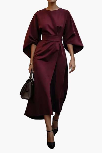 Robe Femme Élégante Midi à Manches Chauve-Souris – Style Sophistiqué pour Cérémonies et Bureau
