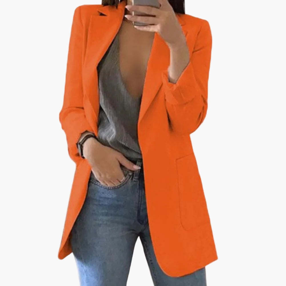 Blazer long femme élégant coupe moderne pour bureau et sorties