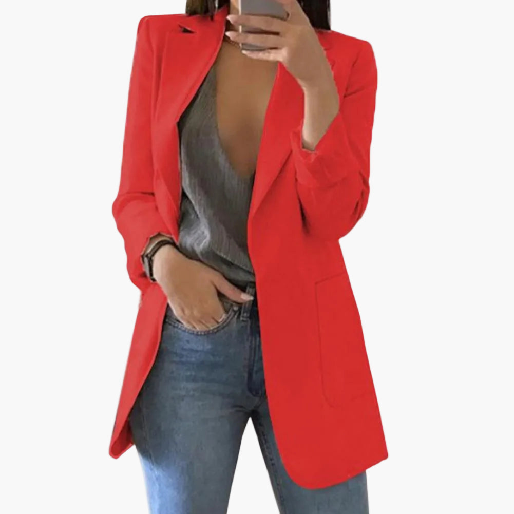 Blazer long femme élégant coupe moderne pour bureau et sorties